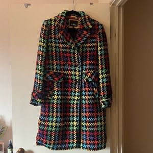 Sam Edelman rainbow pea coat - double breasted pop plaid reefer coat - size 6